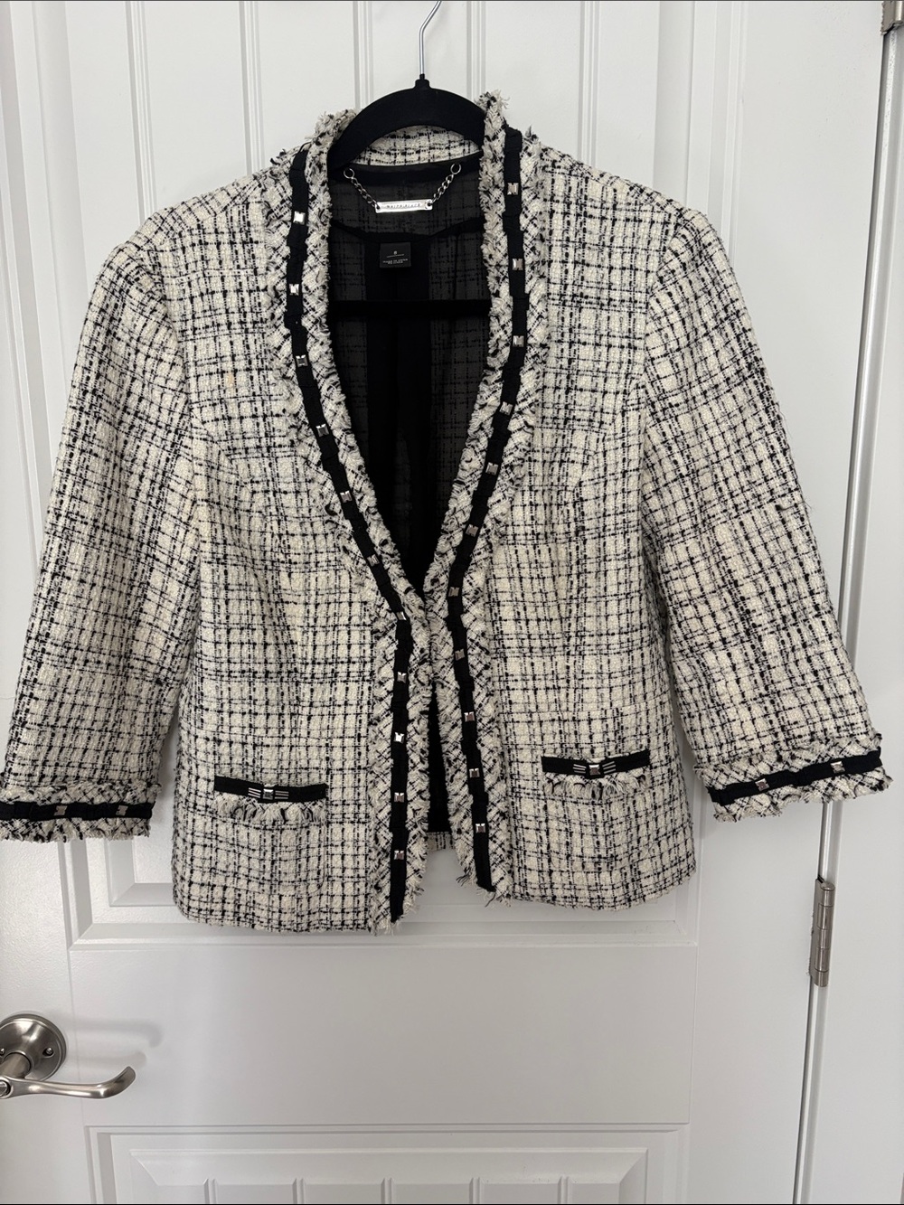 White House Black Market Tweed Boucle Fringe Jacket Blazer Size 8